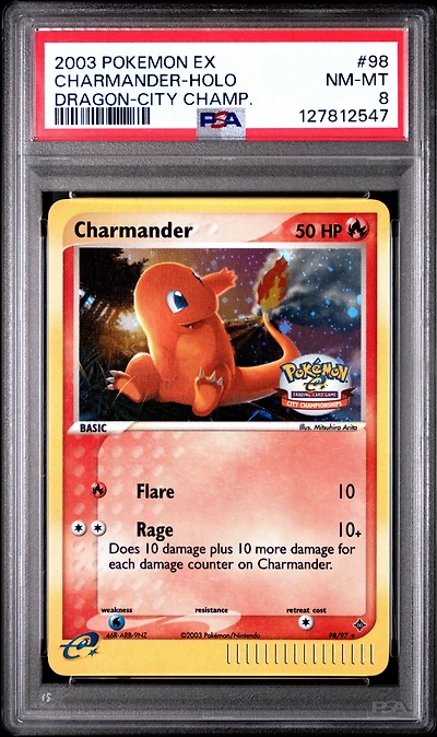 2003 Pokemon Ex Dragon 98 Charmander-holo City Championships PSA 8