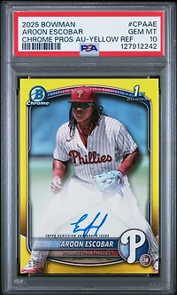 2025 Bowman Chrome Prospect Autographs Cpaae Aroon Escobar Yellow Refractor PSA 10