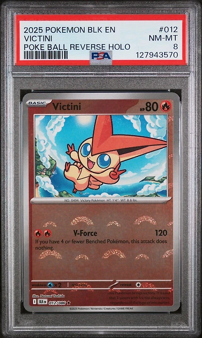 2025 Pokemon Blk En-black Bolt 012 Victini Poke Ball Reverse Holo PSA