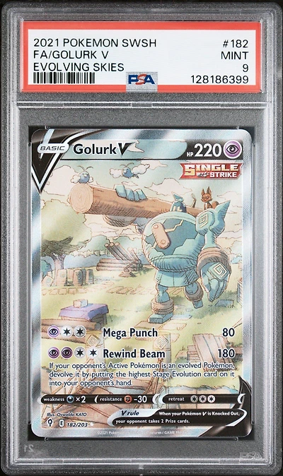 2021 Pokemon Sword & Shield Evolving Skies 182 Full Art/golurk V PSA 9