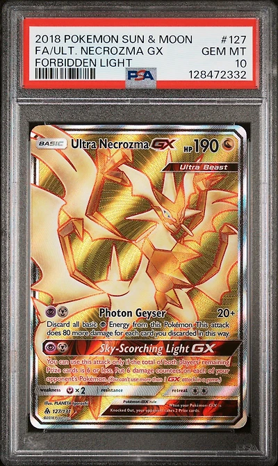 2018 Pokemon Sun & Moon Forbidden Light 127 Full Art/ultra Necrozma Gx PSA