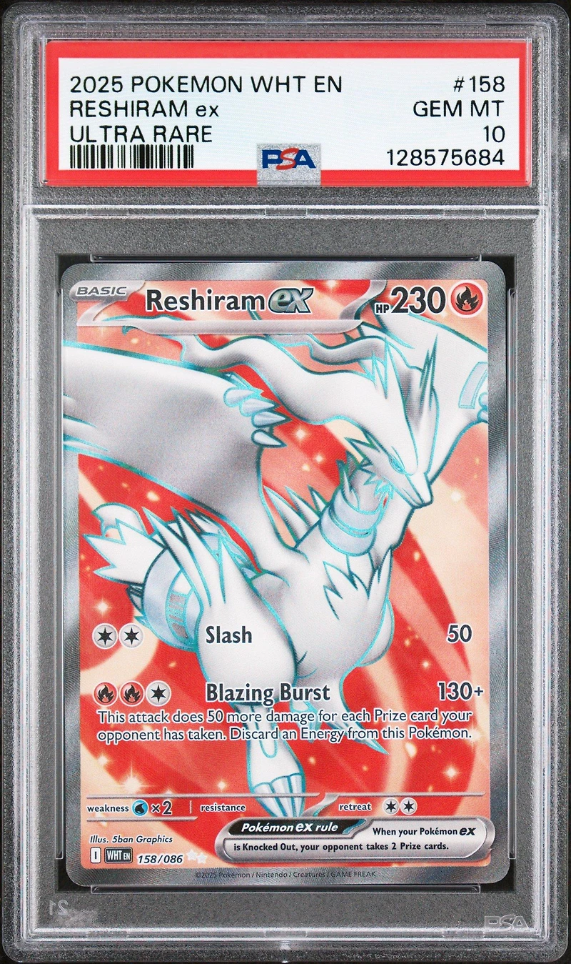 2025 Pokemon Wht En-white Flare 158 Reshiram Ex Ultra Rare PSA 10