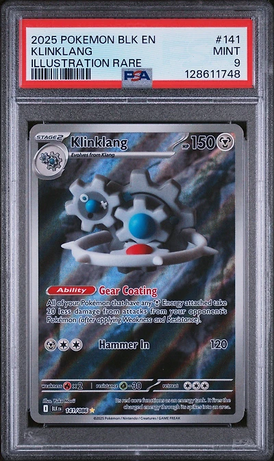 2025 Pokemon Blk En-black Bolt 141 Klinklang Illustration Rare PSA 9