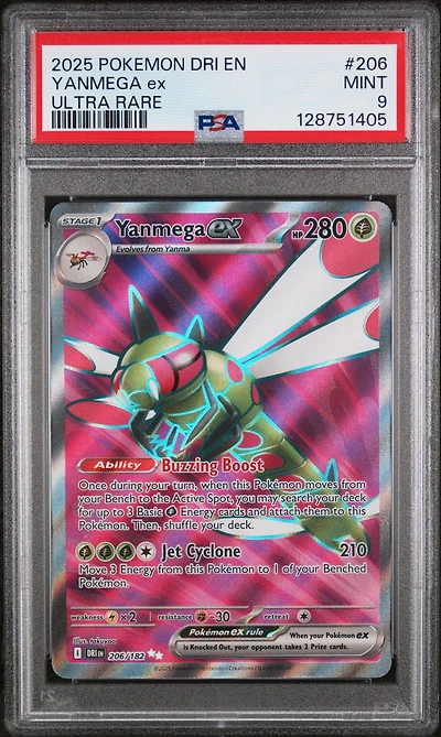 2025 Pokemon Dri En-destined Rivals 206 Yanmega Ex Ultra Rare PSA 9