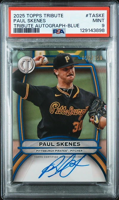 2025 Topps Tribute Tribute Autographs Taske Paul Skenes Blue PSA 9