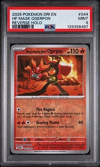 2025 Pokemon Dri En-destined Rivals 044 Hearthflame Mask Ogerpon Reverse Holo PSA 9