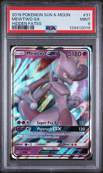 2019 Pokemon Sun & Moon Hidden Fates 31 Mewtwo Gx PSA