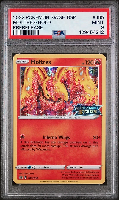 2022 Pokemon Swsh Black Star Promo 185 Moltres-holo Prerelease PSA 9