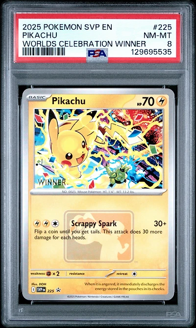 2025 Pokemon Svp En-sv Black Star Promo 225 Pikachu Worlds Celebration Tournament Winner PSA 8