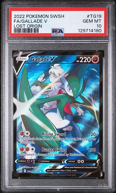 2022 Pokemon Sword & Shield Lost Origin Tg19 Full Art/gallade V PSA 10