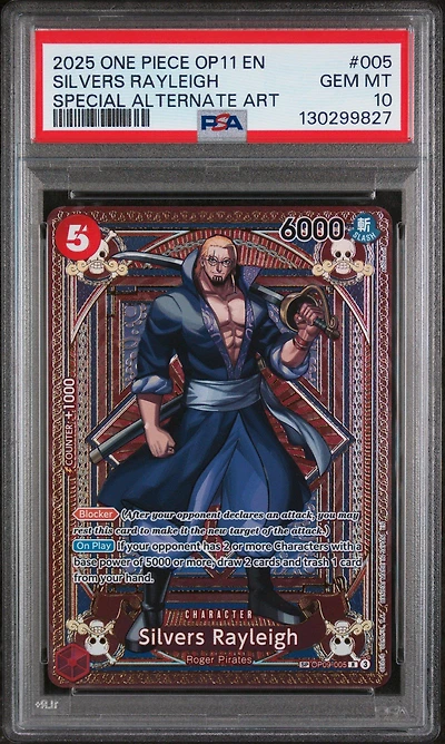2025 One Piece Op11-a Fist Of Divine Speed 005 Silvers Rayleigh Special Alternate Art PSA 10