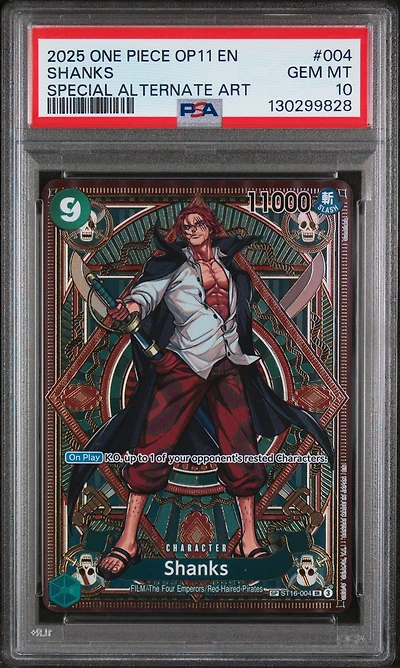 2025 One Piece Op11-a Fist Of Divine Speed 004 Shanks Special Alternate Art PSA 10