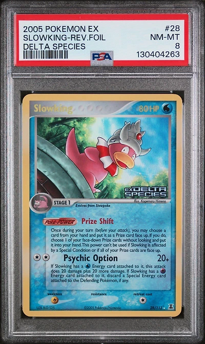 2005 Pokemon Ex Delta Species 28 Slowking-reverse Foil PSA 8