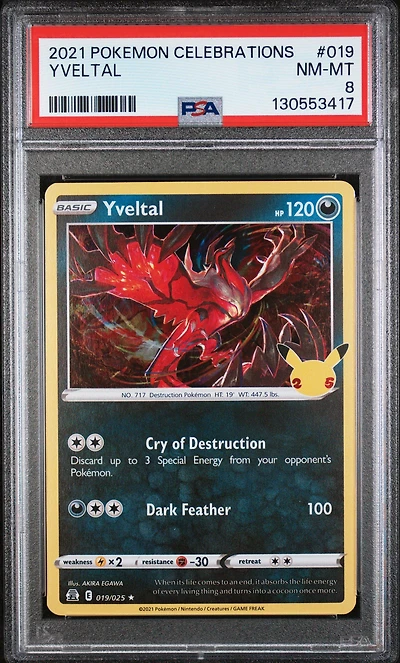 2021 Pokemon Celebrations 019 Yveltal PSA 8