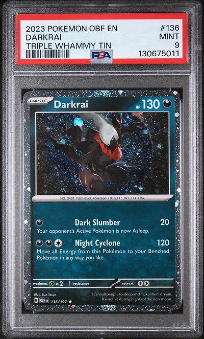 2023 Pokemon Obf En-obsidian Flames 136 Darkrai Triple Whammy Tin PSA 9