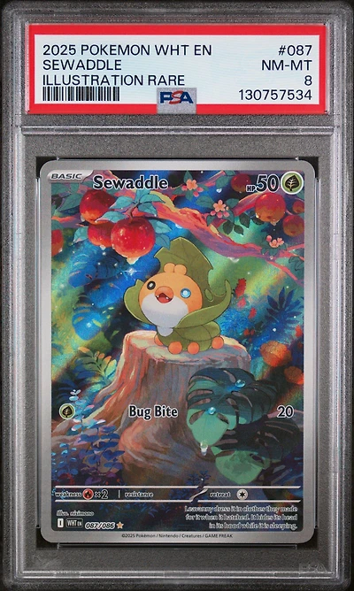 2025 Pokemon Wht En-white Flare 087 Sewaddle Illustration Rare PSA