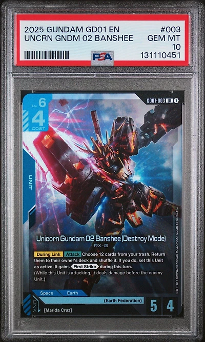 2025 Gundam Newtype Rising 003 Unicorn Gundam 02 Banshee (destroy Mode) PSA 10