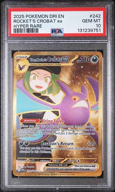2025 Pokemon Dri En-destined Rivals 242 Team Rocket's Crobat Ex Hyper Rare PSA