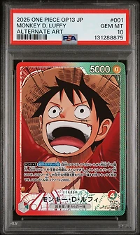 2025 One Piece Japanese Op13-carrying On His Will 001 Monkey D. Luffy Alternate Art PSA 10