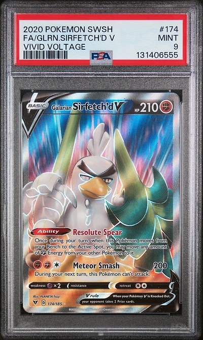 2020 Pokemon Sword & Shield Vivid Voltage 174 Full Art/galarian Sirfetch'd V PSA 9