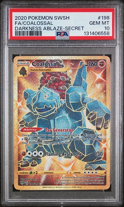 2020 Pokemon Sword & Shield Darkness Ablaze 198 Full Art/coalossal Secret PSA 10