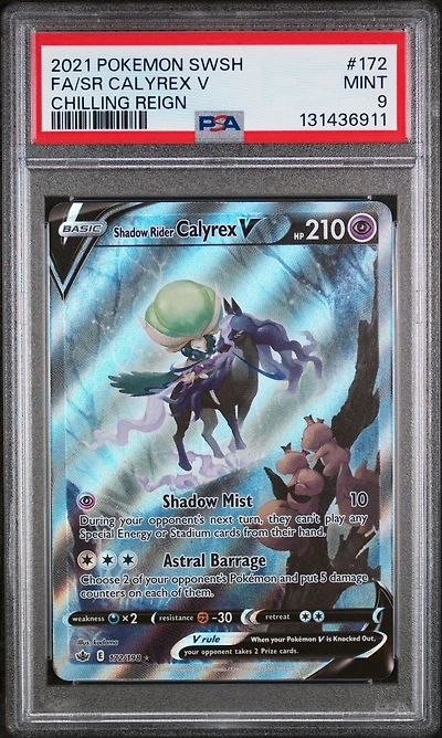 2021 Pokemon Sword & Shield Chilling Reign 172 Full Art/shadow Rider Calyrex V PSA 9