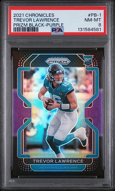 2021 Panini Chronicles Prizm Black Pb-1 Trevor Lawrence Purple PSA 8