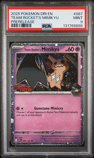 2025 Pokemon Dri En-destined Rivals 087 Team Rocket's Mimikyu Prerelease PSA