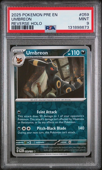 2025 Pokemon Pre En-prismatic Evolutions 059 Umbreon Reverse Holo PSA 9