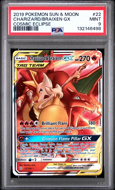 2019 Pokemon Sun & Moon Cosmic Eclipse 22 Charizard & Braixen Gx PSA