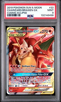 2019 Pokemon Sun & Moon Cosmic Eclipse 22 Charizard & Braixen Gx PSA