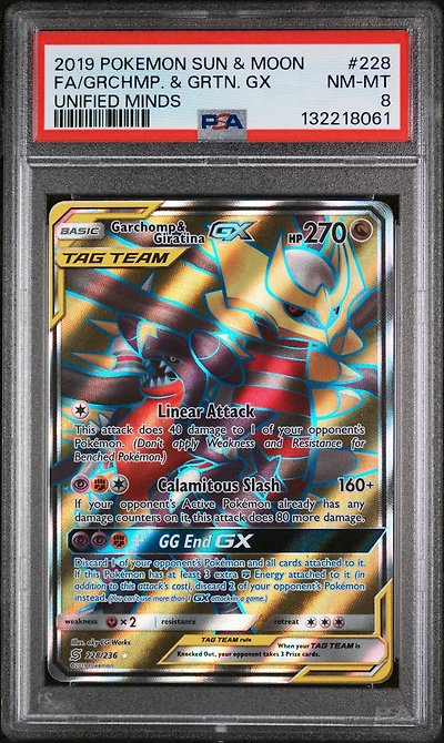 2019 Pokemon Sun & Moon Unified Minds 228 Full Art/garchomp & Giratina Gx PSA 8