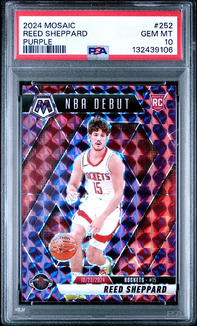 2024 Panini Mosaic 252 Reed Sheppard Purple PSA 10