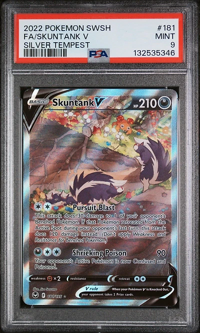 2022 Pokemon Sword & Shield Silver Tempest 181 Full Art/skuntank V PSA 9