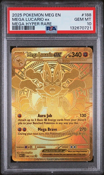 2025 Pokemon Meg En-mega Evolution 188 Mega Lucario Ex Mega Hyper Rare PSA