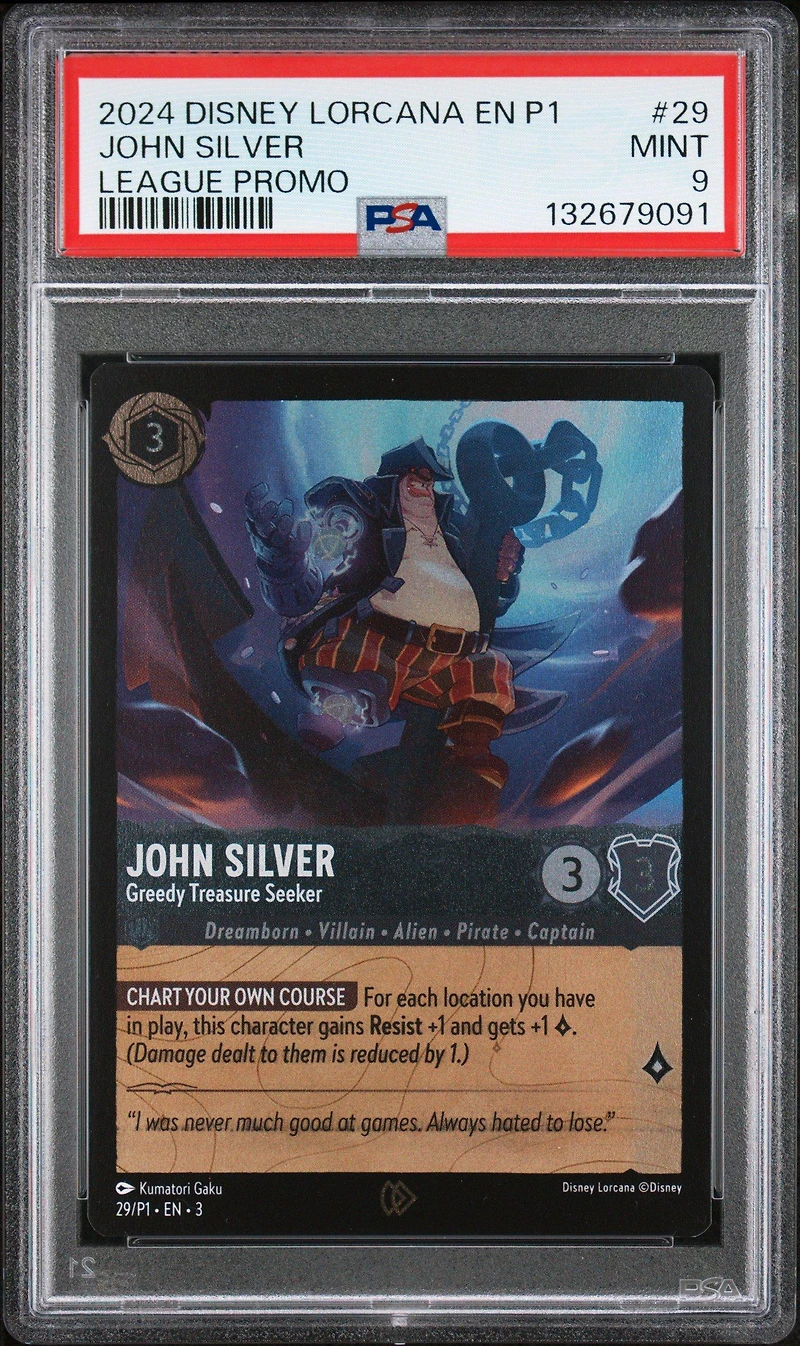 2024 Disney Lorcana En P1-promo 29 John Silver - Greedy Treasure Seeker League Promo PSA 9