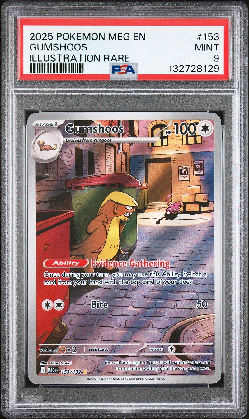 2025 Pokemon Meg En-mega Evolution 153 Gumshoos Illustration Rare PSA
