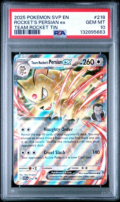 2025 Pokemon Svp En-sv Black Star Promo 218 Team Rocket's Persian Ex Team Rocket Tin PSA