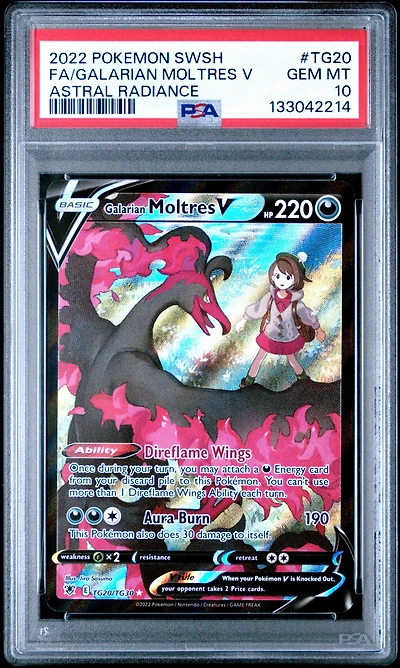 2022 Pokemon Sword & Shield Astral Radiance Tg20 Full Art/galarian Moltres V PSA 10