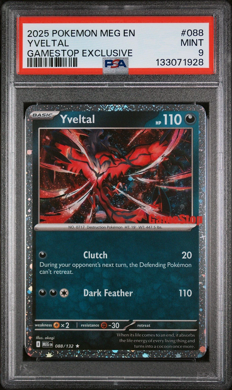 2025 Pokemon Meg En-mega Evolution 088 Yveltal Gamestop Exclusive PSA 9