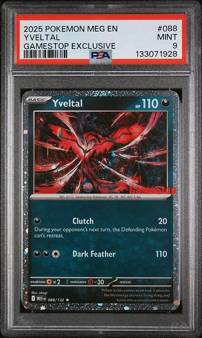 2025 Pokemon Meg En-mega Evolution 088 Yveltal Gamestop Exclusive PSA 9