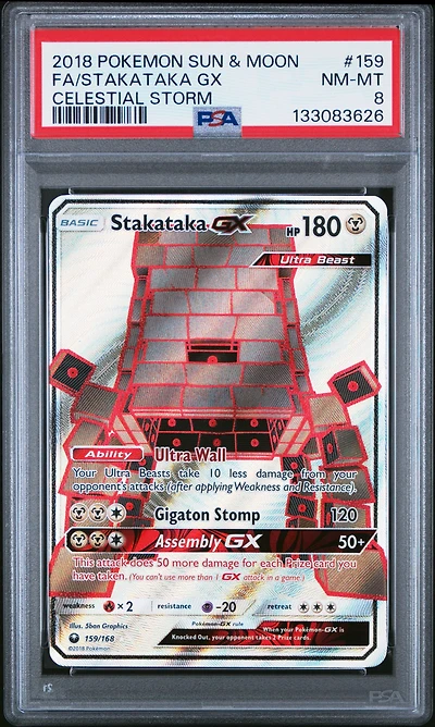 2018 Pokemon Sun & Moon Celestial Storm 159 Full Art/stakataka Gx PSA 8