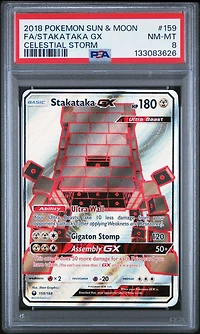 2018 Pokemon Sun & Moon Celestial Storm 159 Full Art/stakataka Gx PSA 8