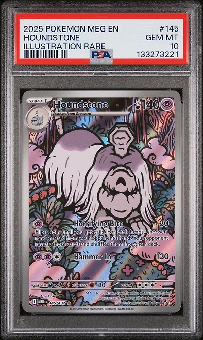 2025 Pokemon Meg En-mega Evolution 145 Houndstone Illustration Rare PSA