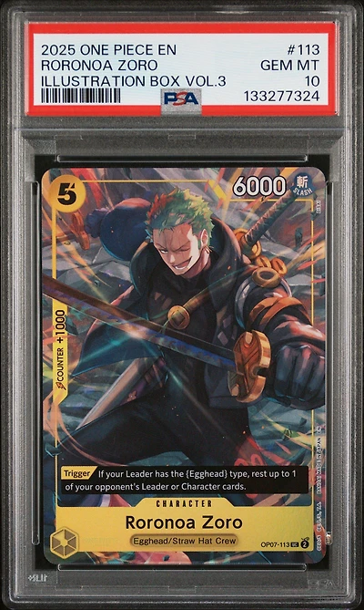 2025 One Piece Promos 113 Roronoa Zoro Illustration Box Vol.3 PSA 10
