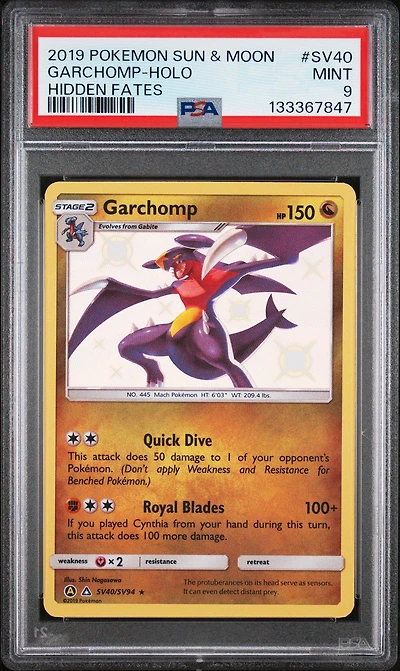 2019 Pokemon Sun & Moon Hidden Fates Sv40 Garchomp-holo PSA