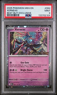 2025 Pokemon Meg En-mega Evolution 064 Xerneas Best Buy Exclusive PSA 9