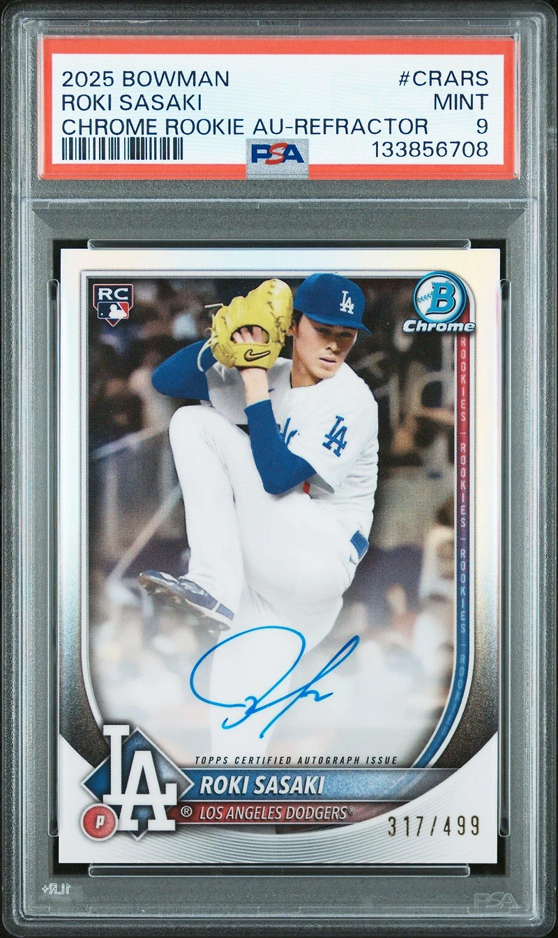 2025 Bowman Chrome Rookie Autographs Crars Roki Sasaki Refractor PSA 9