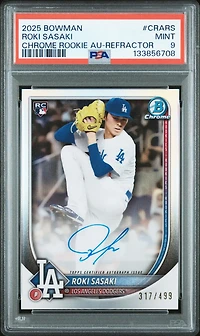 2025 Bowman Chrome Rookie Autographs Crars Roki Sasaki Refractor PSA 9