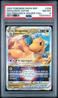 2022 Pokemon Swsh Black Star Promo 236 Dragonite Vstar Pokemon Go Premier Deck Holder Collection PSA 8